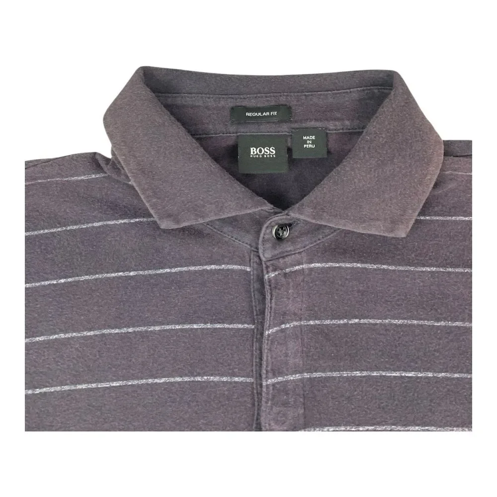 Hugo Boss Men’s Polo Shirt Purple Striped Regular Fit Size Small